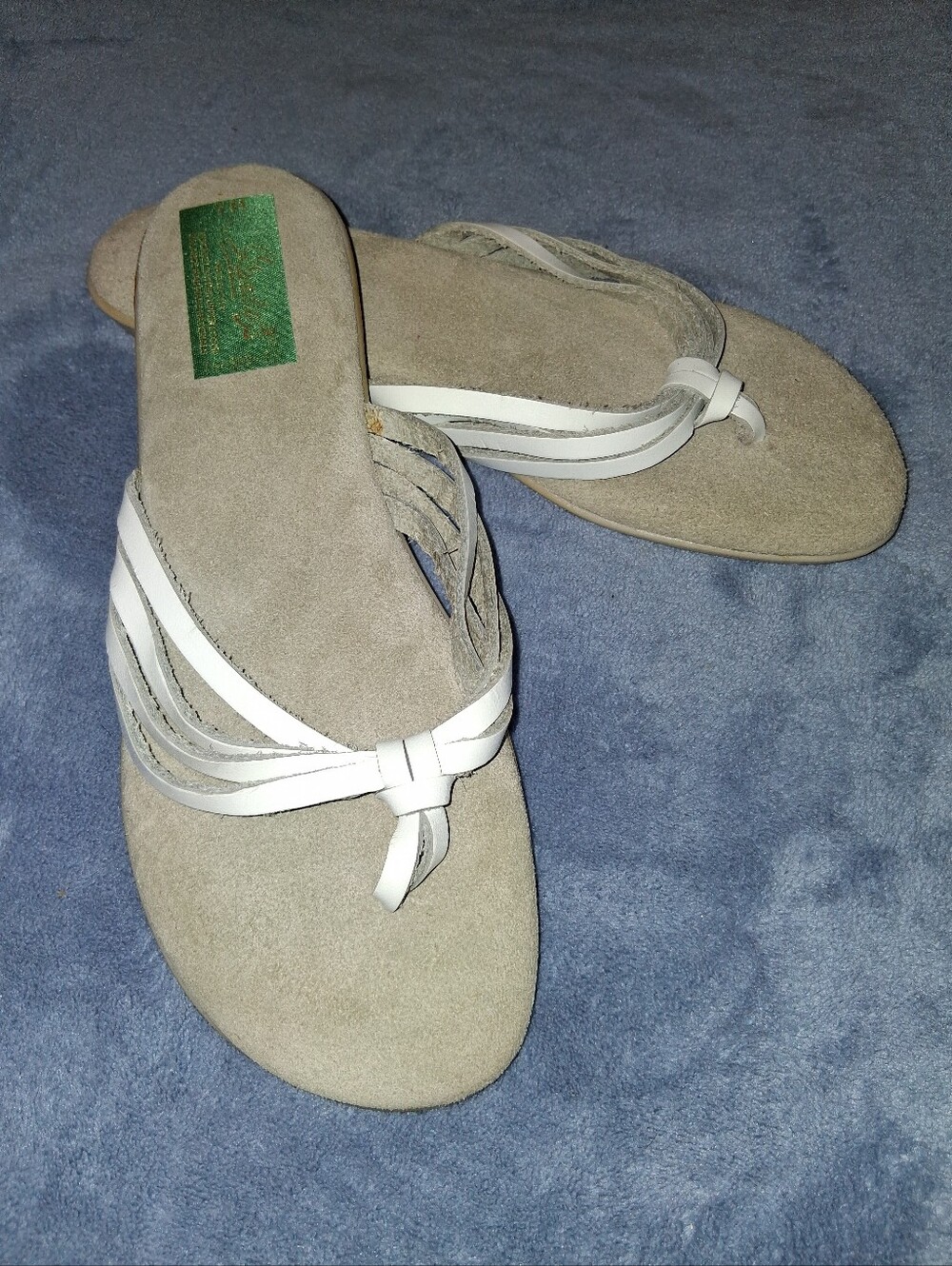 NEW Vintage LEATHER Thong Sandals Shoes w White Straps Made In ITALY Lady's 7